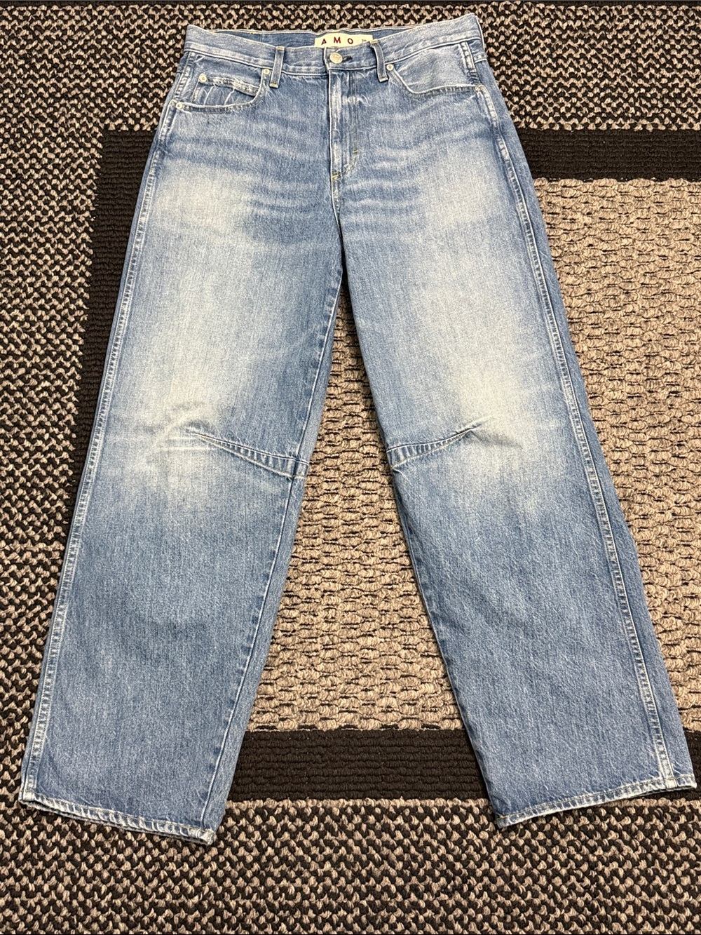 AMO Sandra Baggy Jeans Women’s 28 Barrel Leg Seamed Denim Designer Streetwear